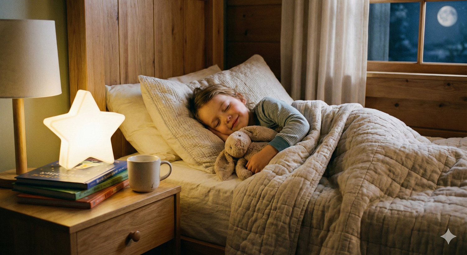 Enfant dormant paisiblement dans son lit après un rituel du coucher apaisant