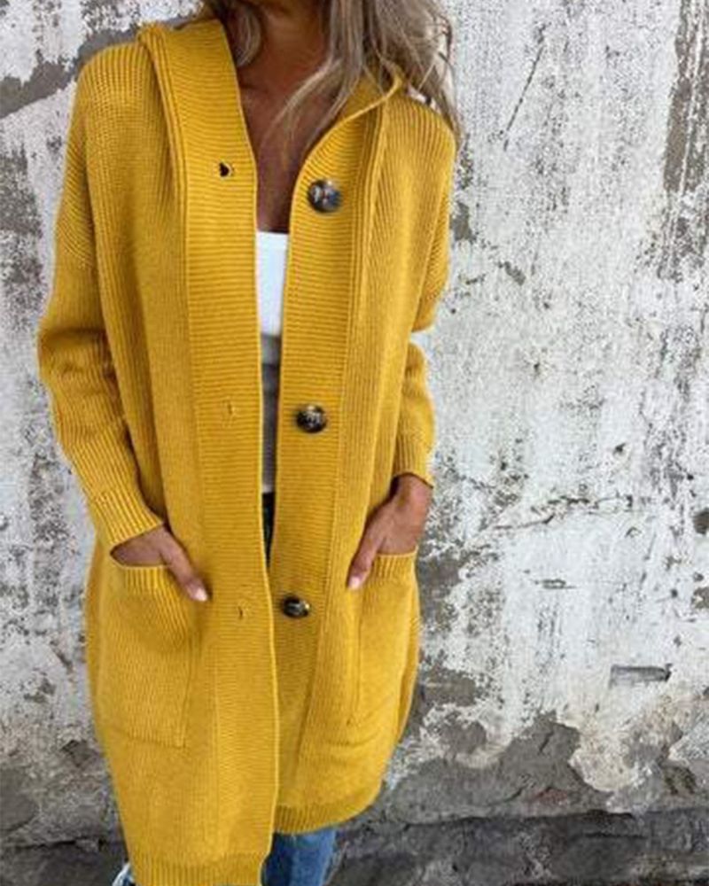 ANIKA - Hooded Knitted Jacket with pockets #VEV38096