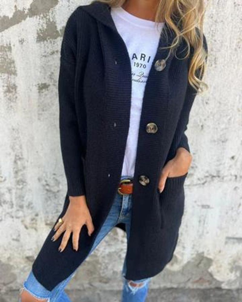 ANIKA - Hooded Knitted Jacket with pockets #VEV38096