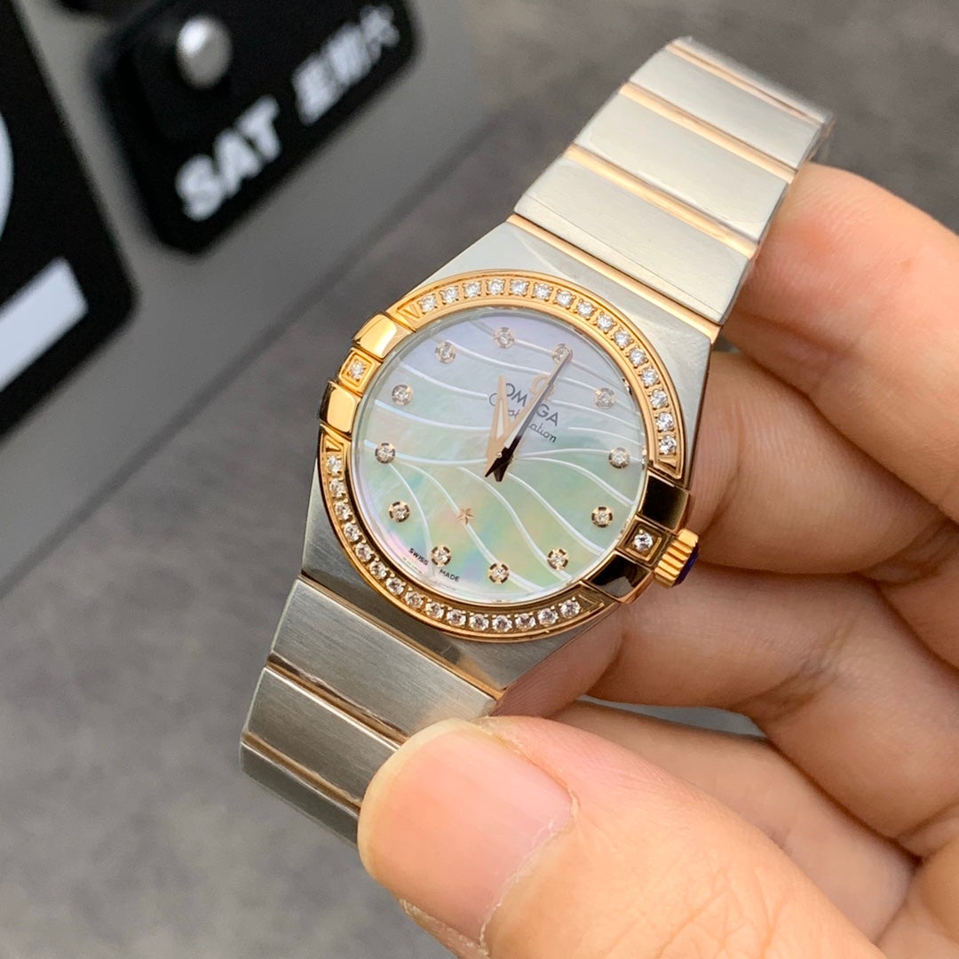 CONSTELLATION LADIES 27MM QUARTZ DIAMOND BEZEL MOTHER OF PEARL DIAL