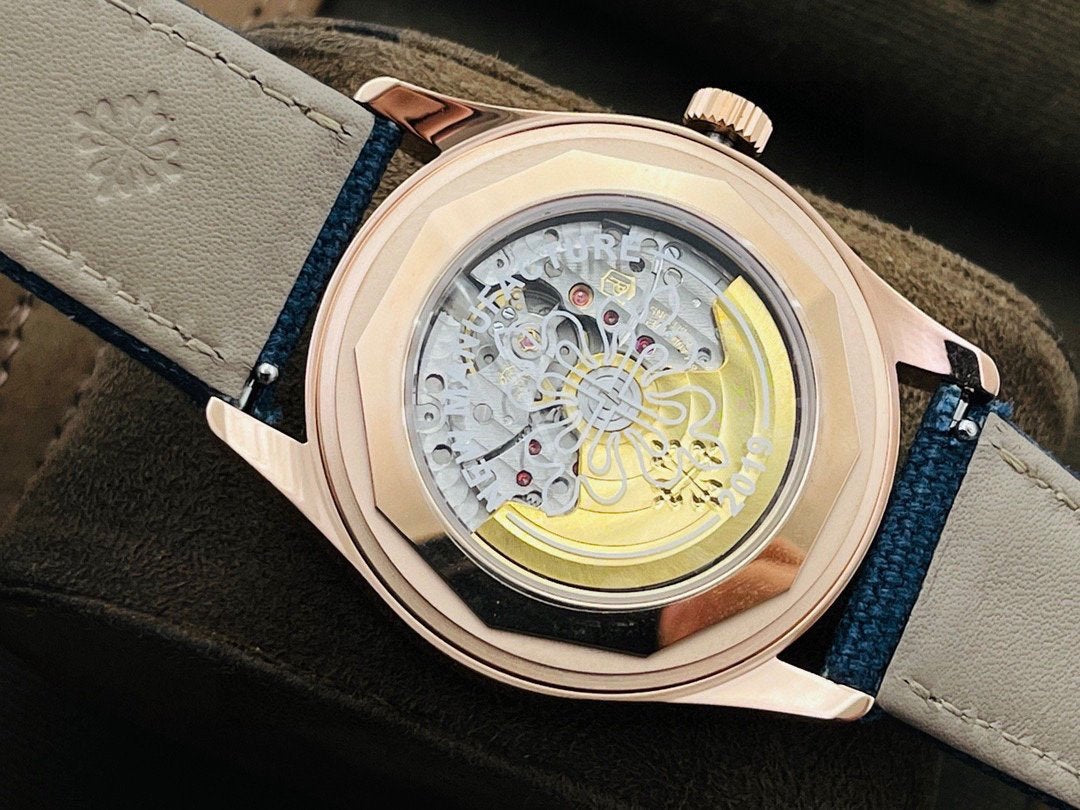 PATEK CALATRAVA 40MM ROSE GOLD BLUE DIAL REF 6007A