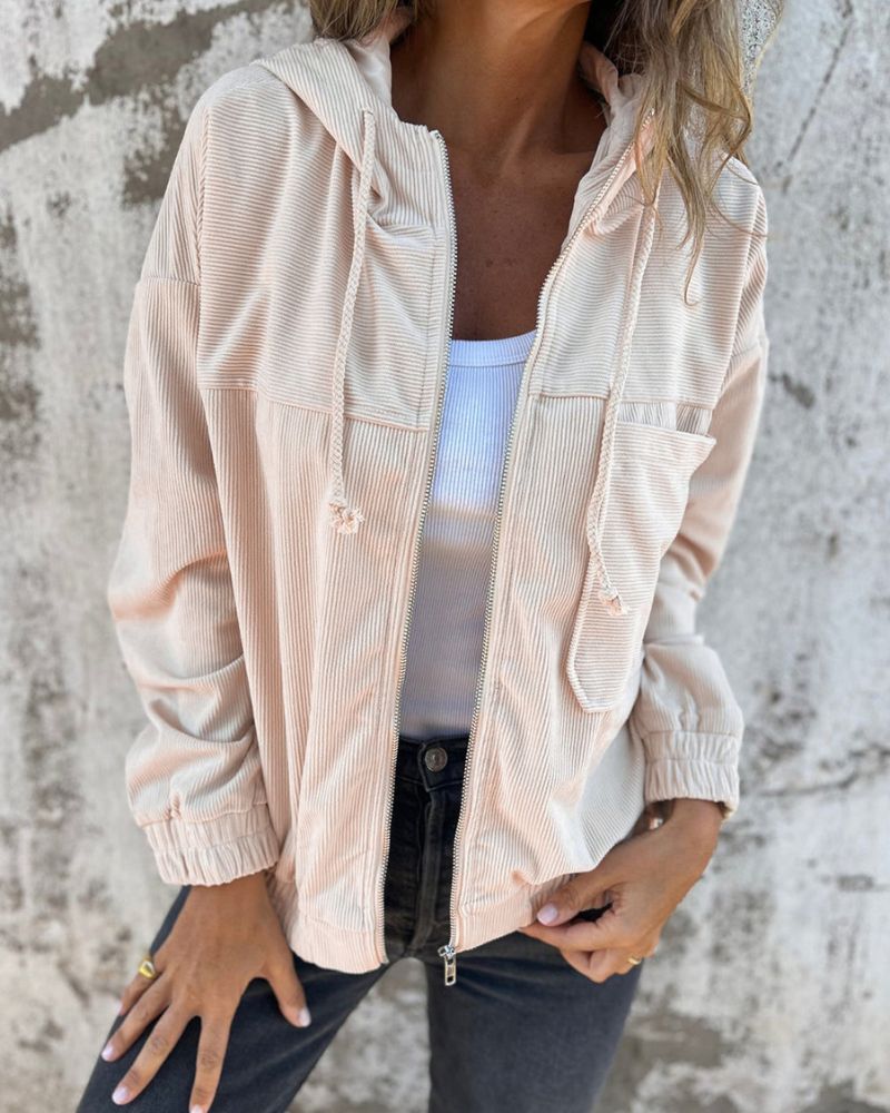 DANNA - Corduroy Hooded Zip Up Jacket #CHI6445