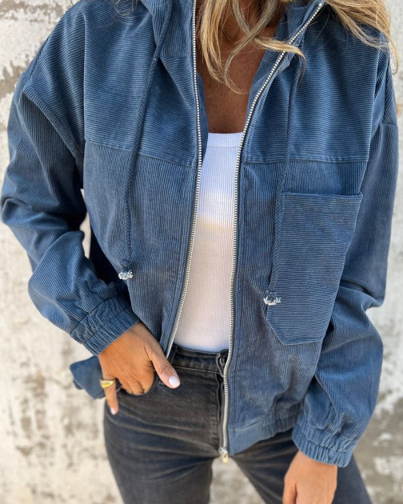 DANNA - Corduroy Hooded Zip Up Jacket #CHI6445