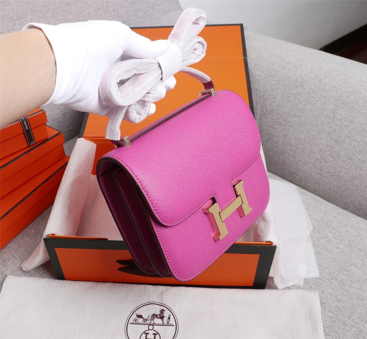 HM CONSTANCE BAG 22 PINK EPSOM GOLD HARDWARE