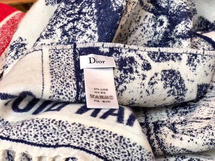 Dior 2026 Toile de Jouy Scarf 140cm Blue White Wool And Cashmere 190051