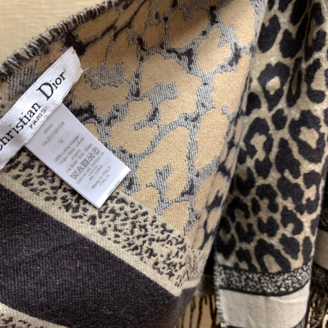 Dior 2026 Poncho Scarf 140cm Leopard Wool And Silk 198751