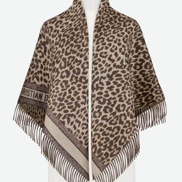 Dior 2026 Poncho Scarf 140cm Leopard Wool And Silk 198751