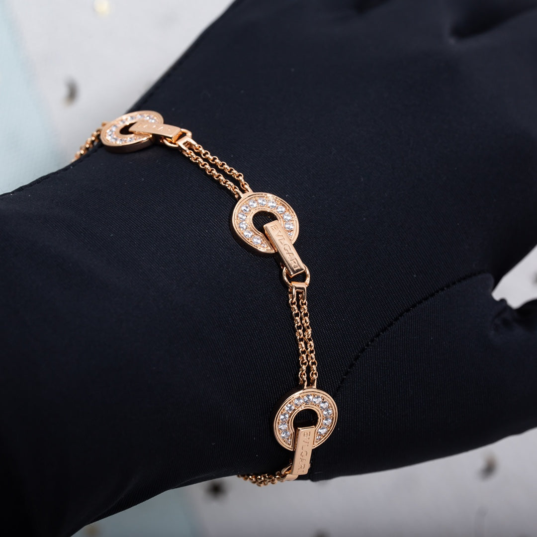 BVL 3 Motifs Full Diamond Pink Gold Bracelet