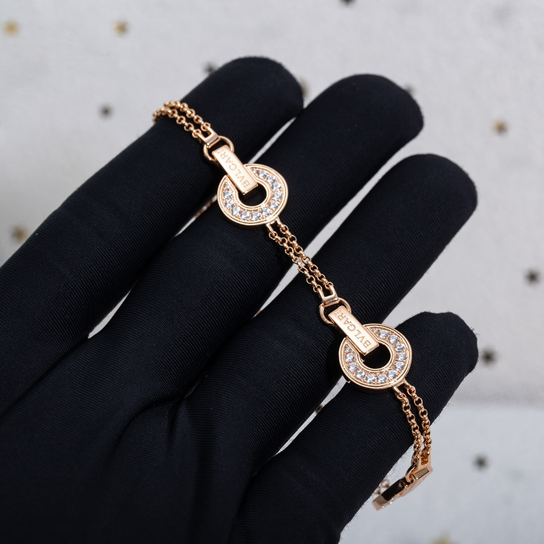 BVL 3 Motifs Full Diamond Pink Gold Bracelet