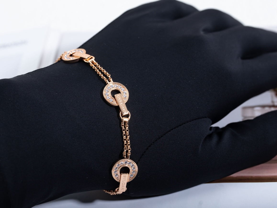 BVL 3 Motifs Full Diamond Pink Gold Bracelet