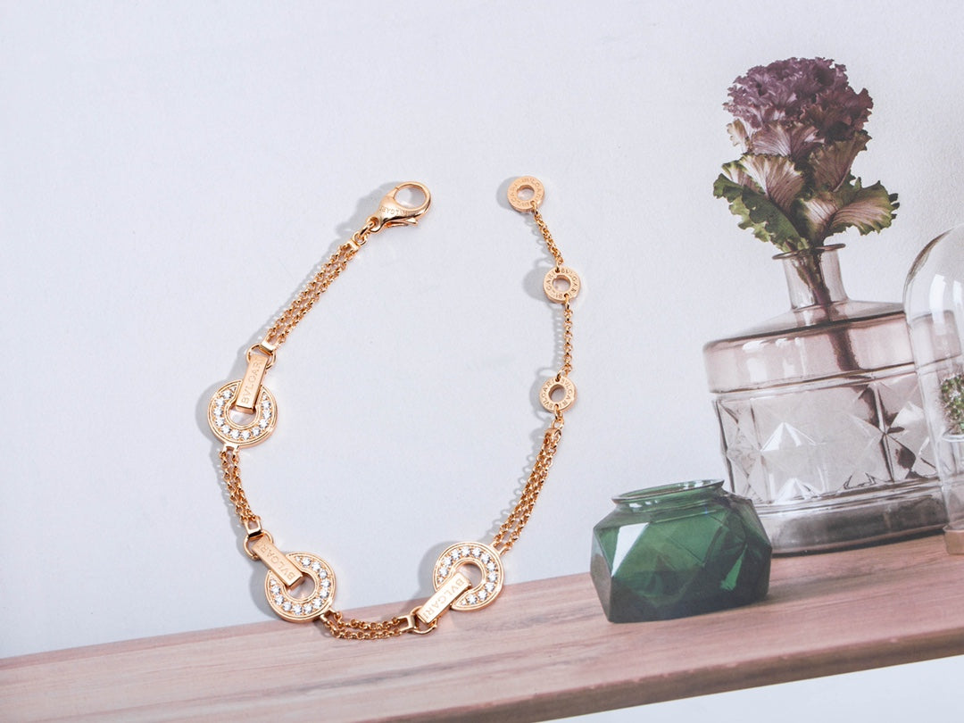BVL 3 Motifs Full Diamond Pink Gold Bracelet