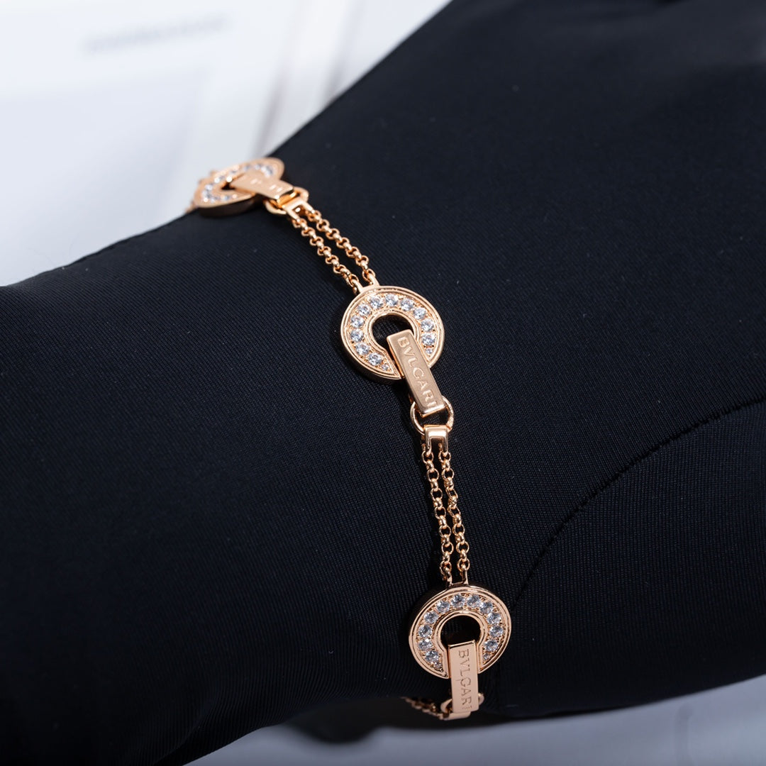 BVL 3 Motifs Full Diamond Pink Gold Bracelet