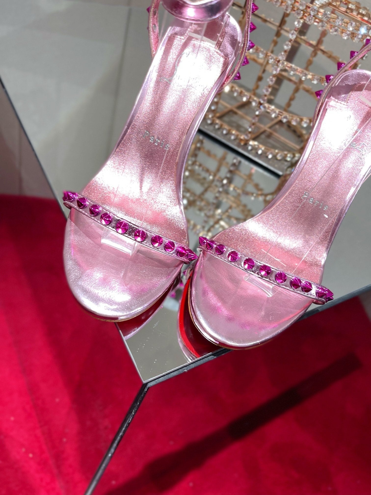 CL Spiked Strap Sandals Pink Metallic 346012