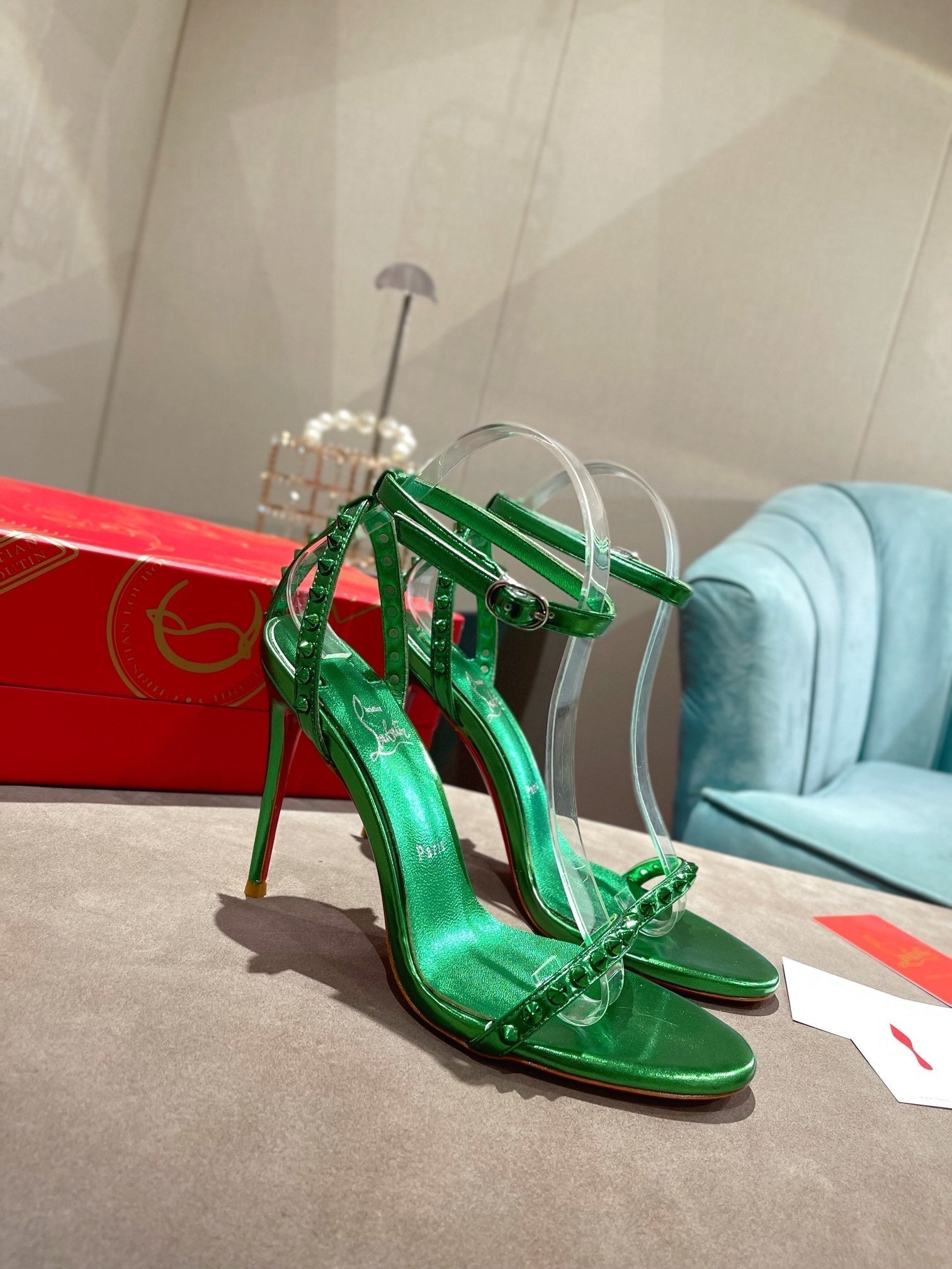 CL Spiked Strap Sandals Dark Green Metallic 346014