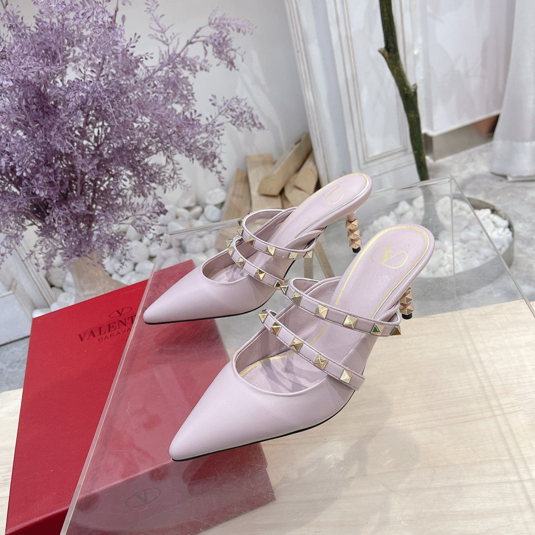 Valentino Rockstud Tower Heel Mules Sheepskin 239526