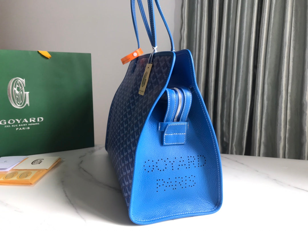 HARDY PM BAG 40 IN SKY BLUE GOYARDINE CANVAS AND TAURILLON LEATHER TRIM