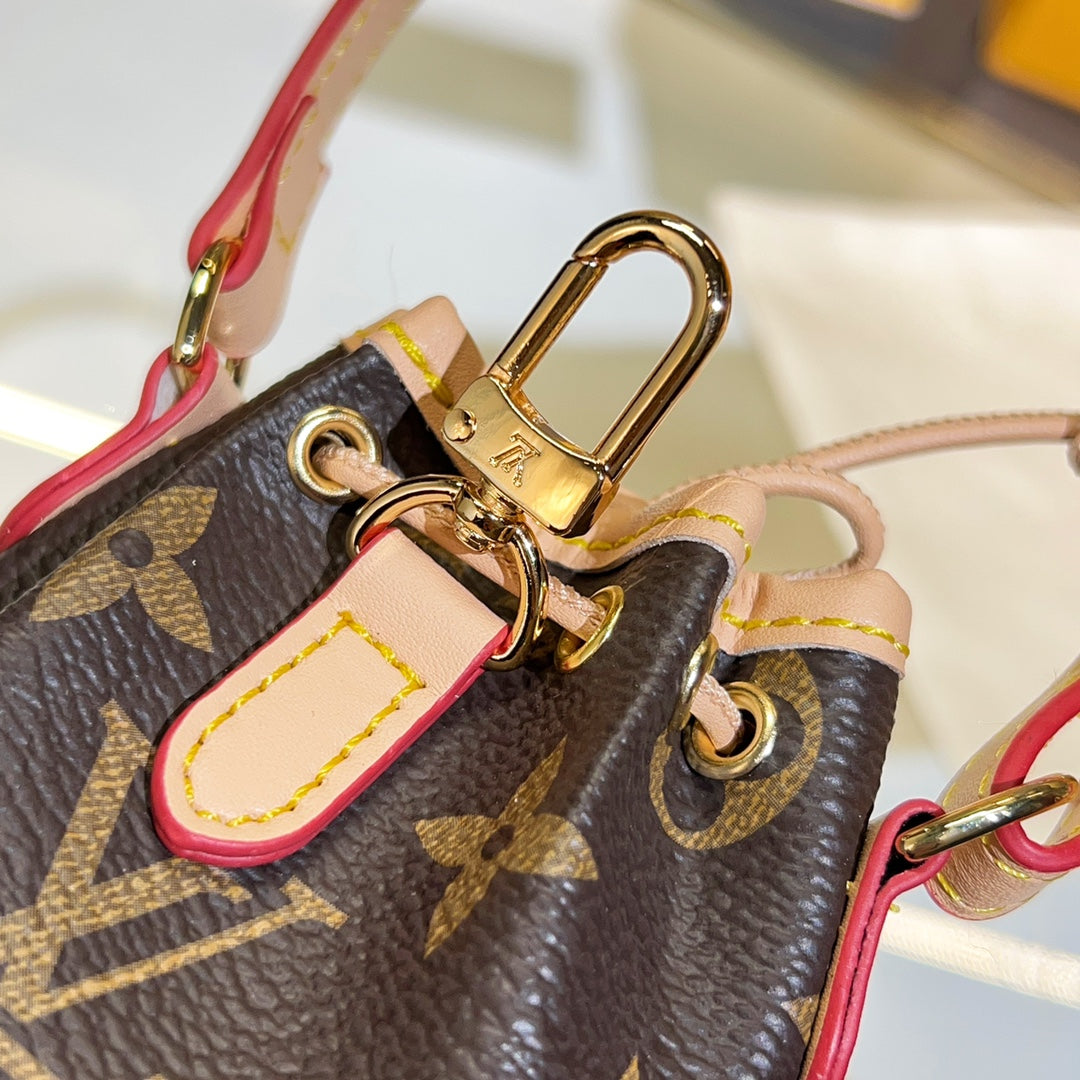 LV Micro Noe Bag Charm Brown Beige Leather