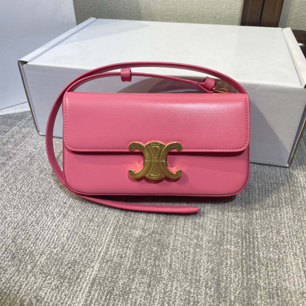 classic triomphe 20 dark pink calfskin leather strap gold hardware