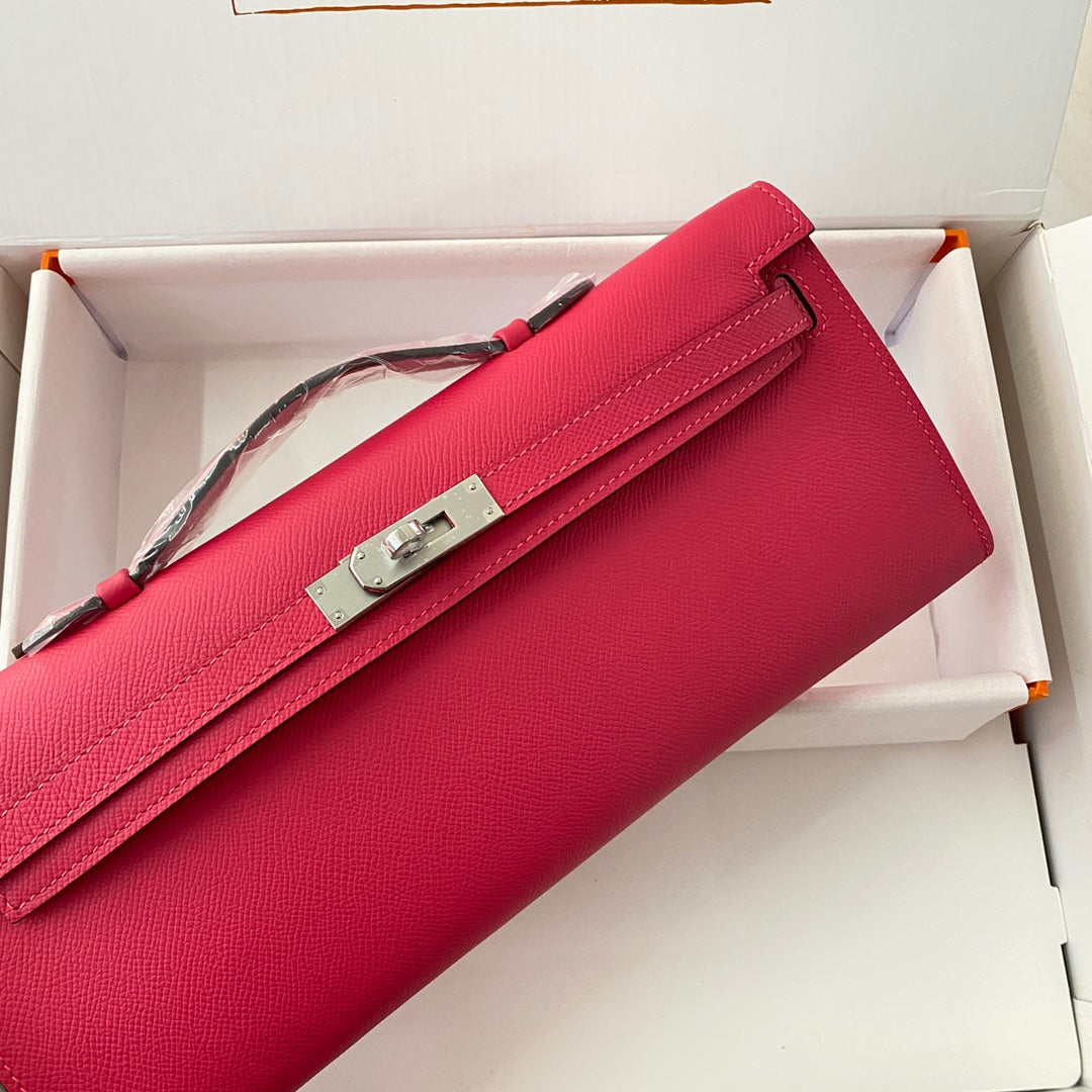 HM Kelly Cut 31 Crimson Pink Epsom Leather Silver Hardware 229061