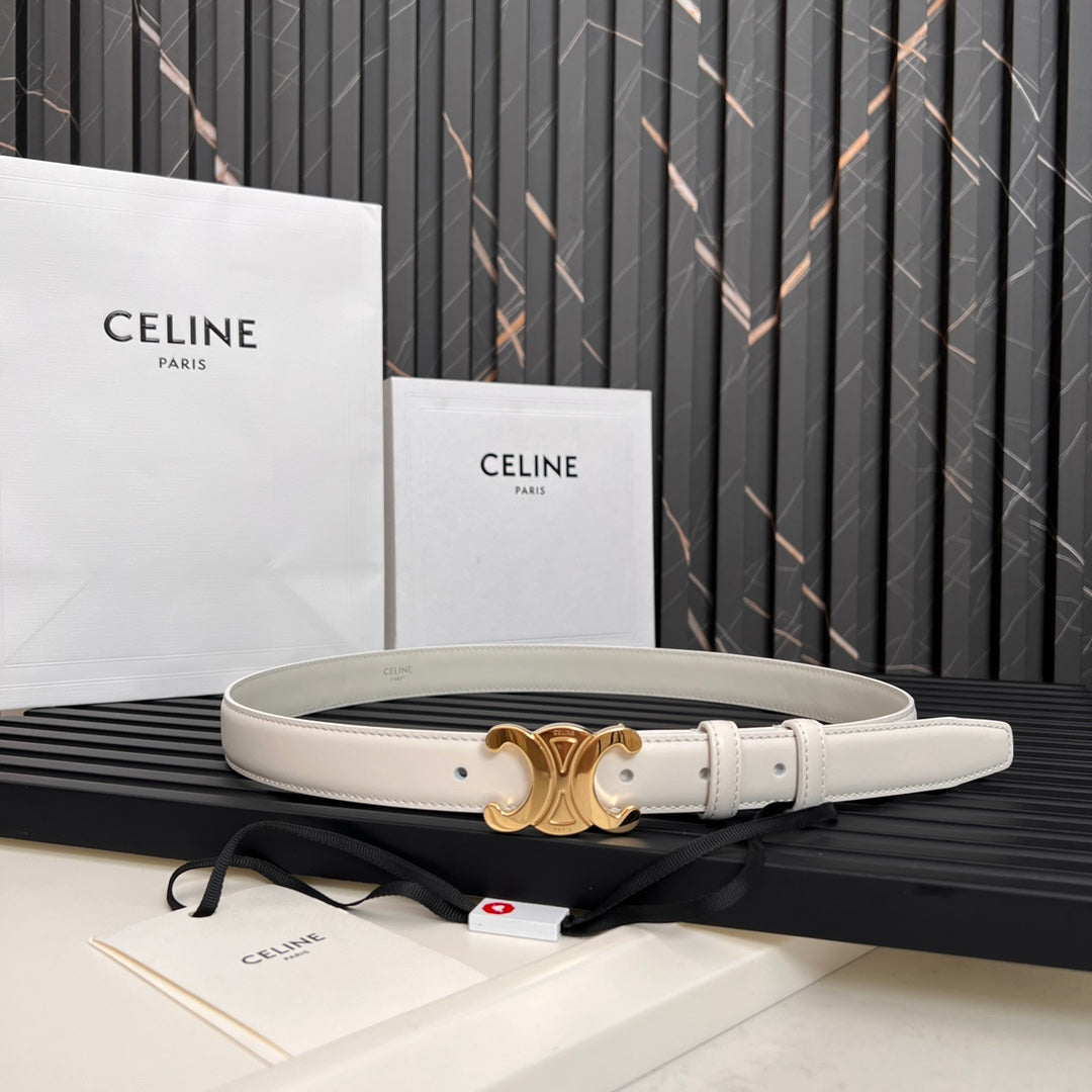 CEL 25mm Medium Triomphe Belt in Taurillon White Leather 176288