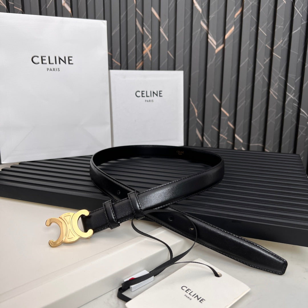 CEL 25mm Medium Triomphe Belt in Taurillon Black Leather 176283