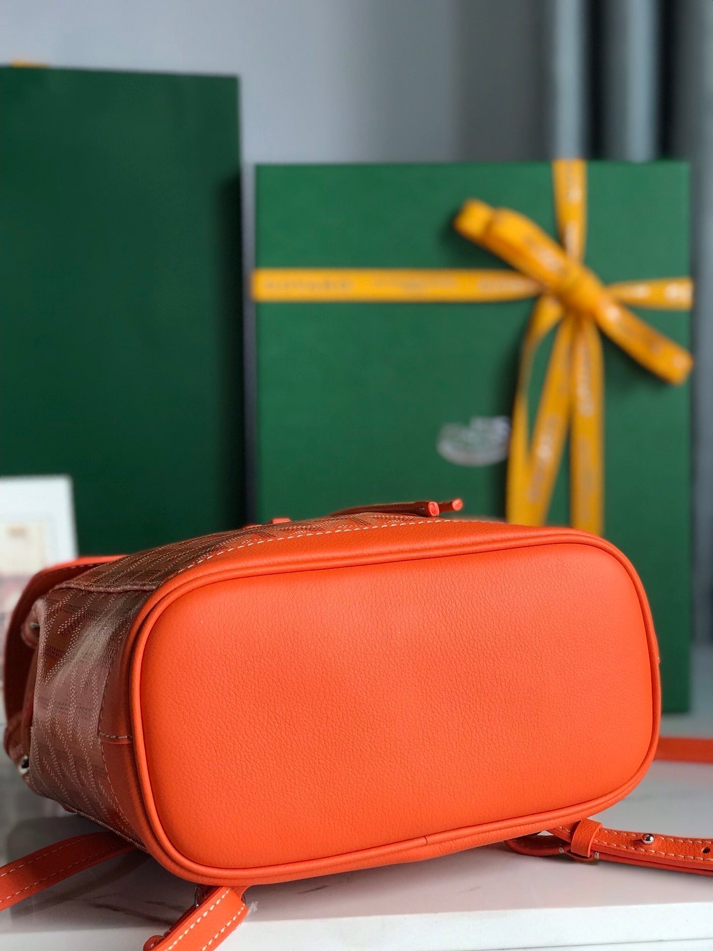 ALPIN MINI BACKPACK 21 IN ORANGE LAMBSKIN AND GOYARDINE CANVAS