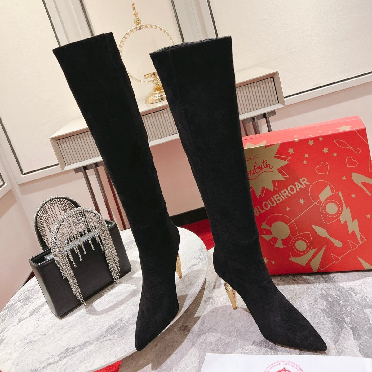 CL Lipbotta Knee-high Boots 100mm Suede Black