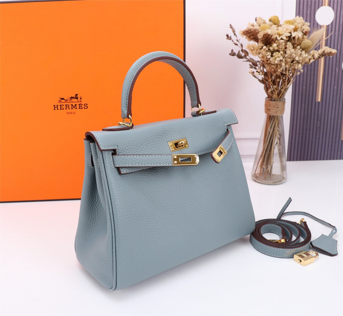 HM KELLY BAG 28 TEMPERED GRAY TOGO GOLD HARDWARE
