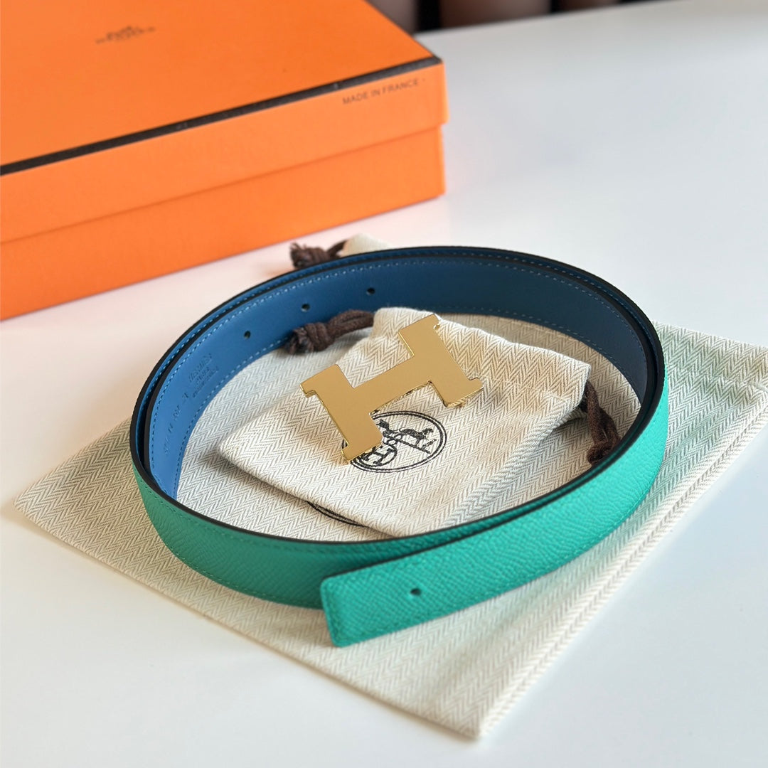 HM Gold Constance & Reverible Belt Blue Green Leather 125374