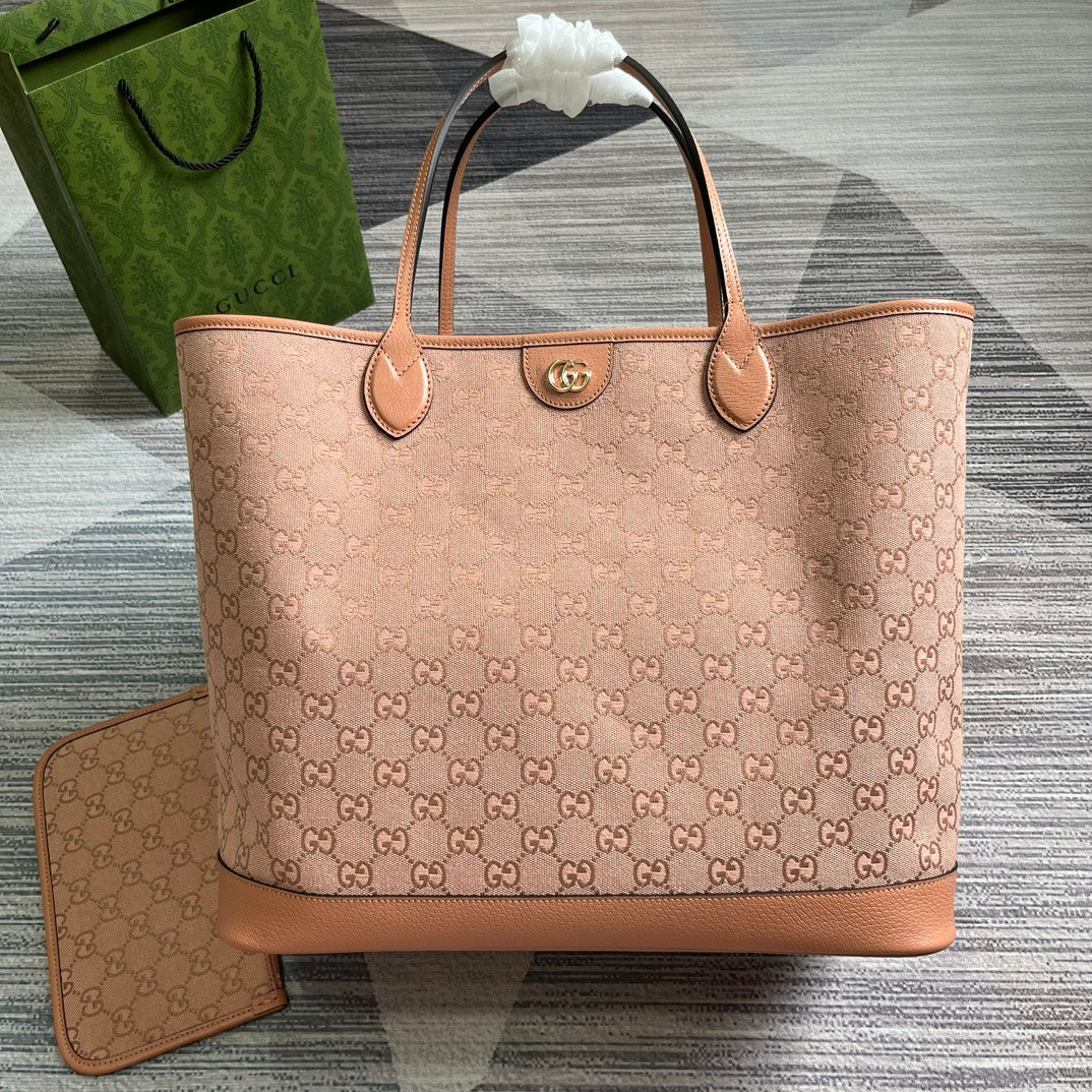 GG OPHIDIA LARGE 40 TOTE BAG IN LIGHT PINK CANVAS