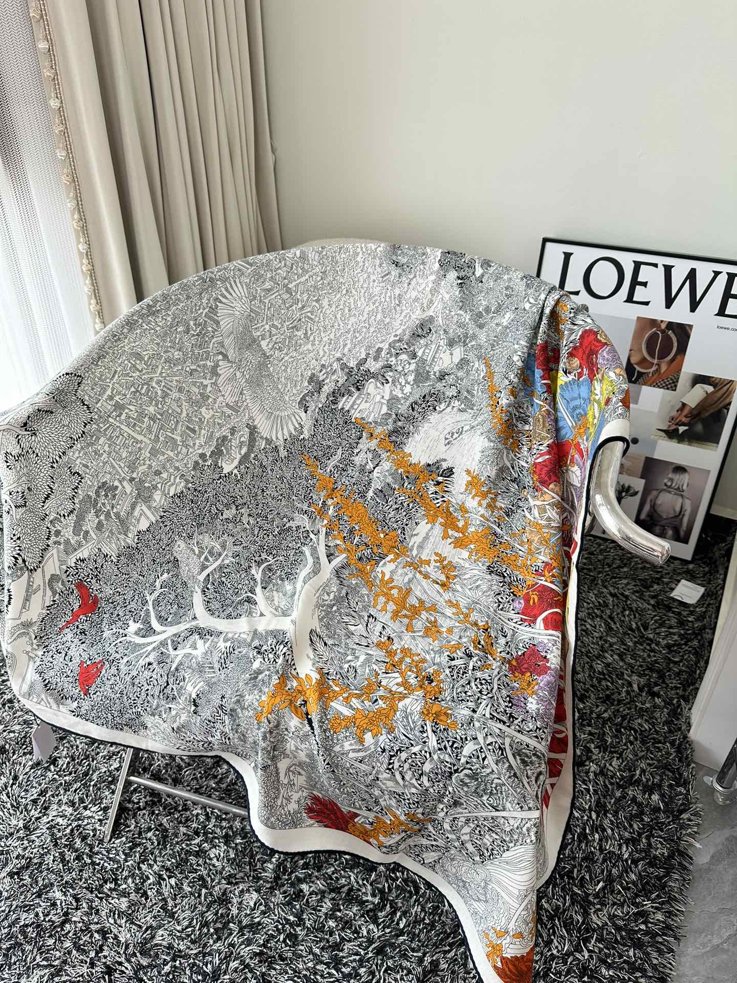 Retourala Nature Hermes Scarf 140 CM White Black Colorful Silk