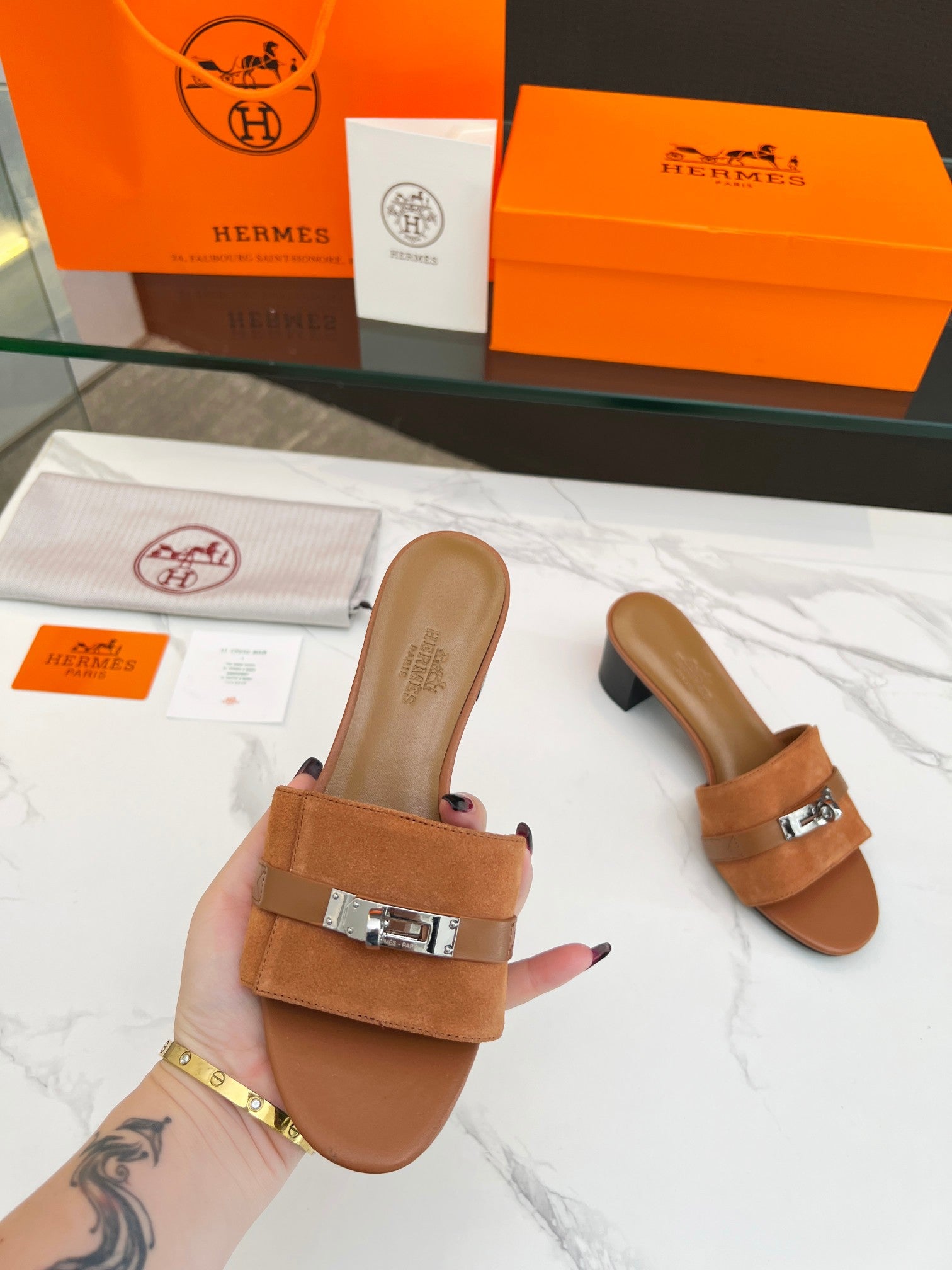 Gigi 50 Sandal Tan Suede Tan Calfskin