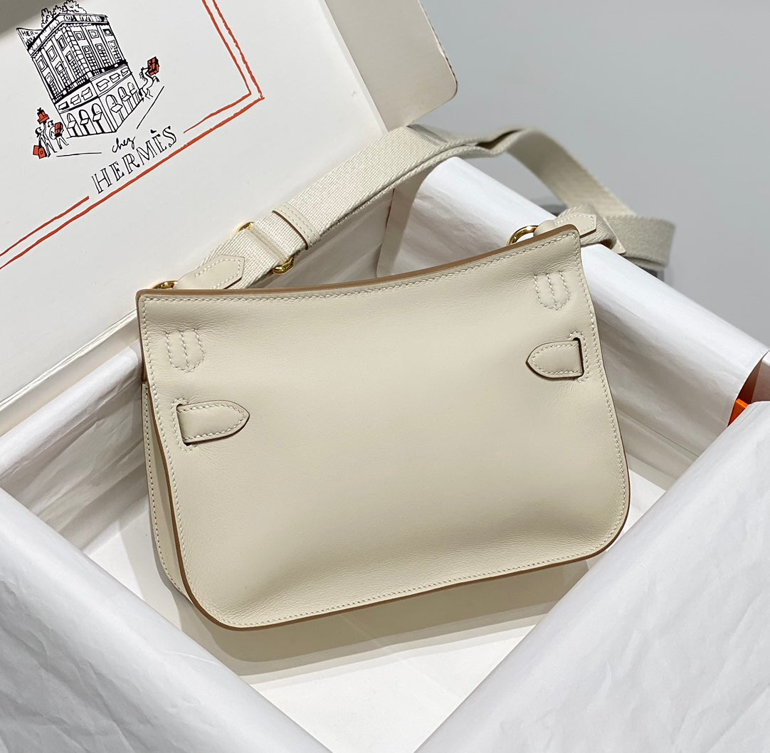KELLY 23CM JYPSIERE WHITE LEATHER CROSSBODY BAG GHW