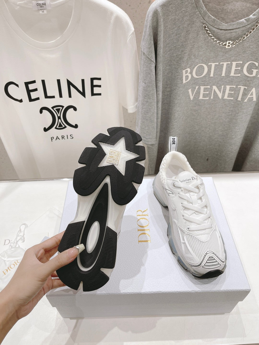 CD Vibe Sneaker White Polyester Mesh Fabric And Lambskin