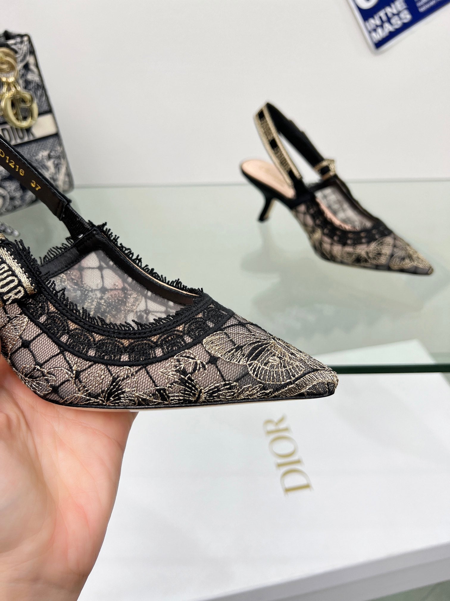 J'Adior Slingback Pump 65mm In Black Lace Fabric 100836