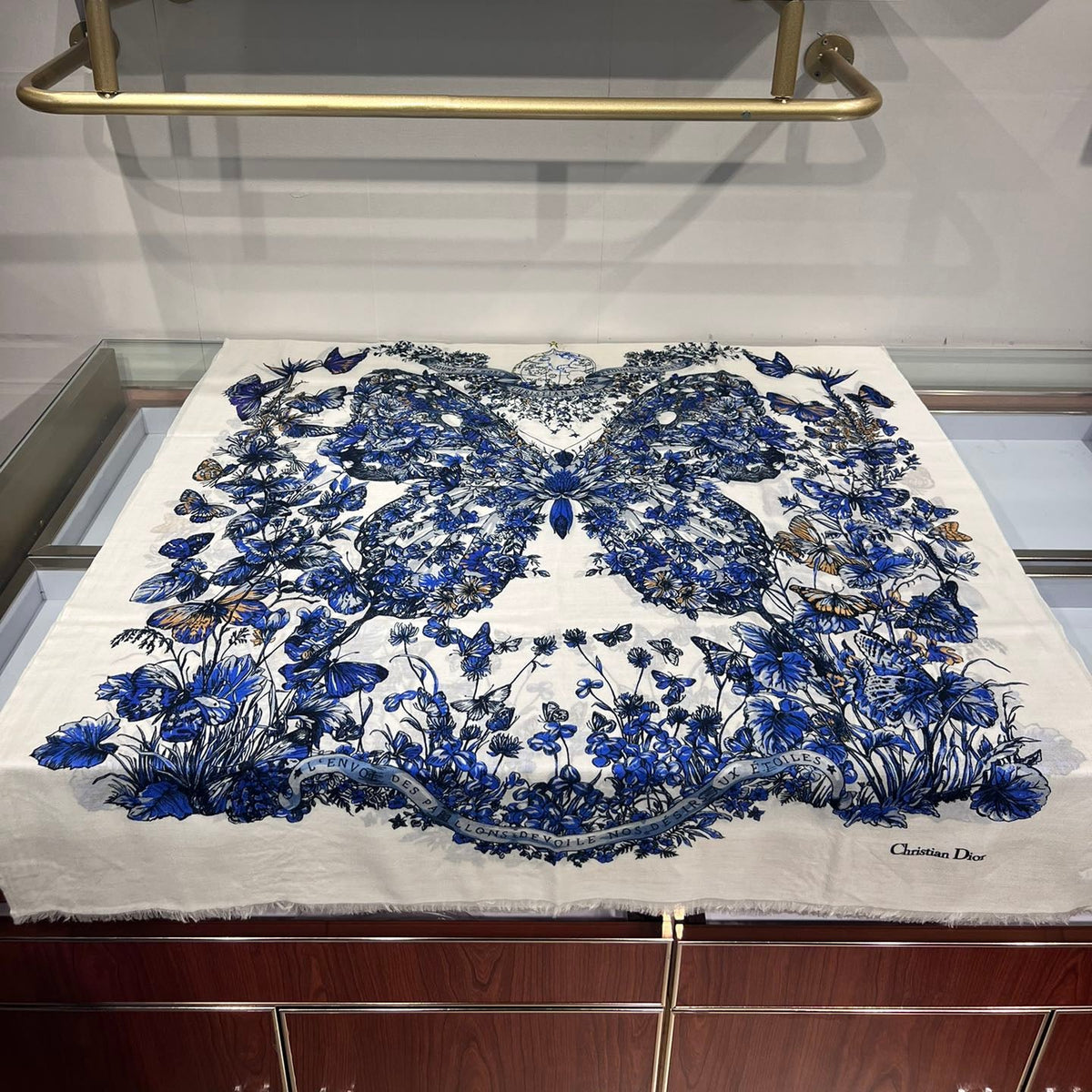 Dior 2026 Butterfly Floral Scarf 200cm Blue White Silk And Cashmere 183310