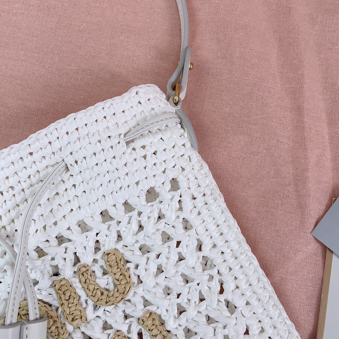 miu bucket bag 20cm white woven fabric