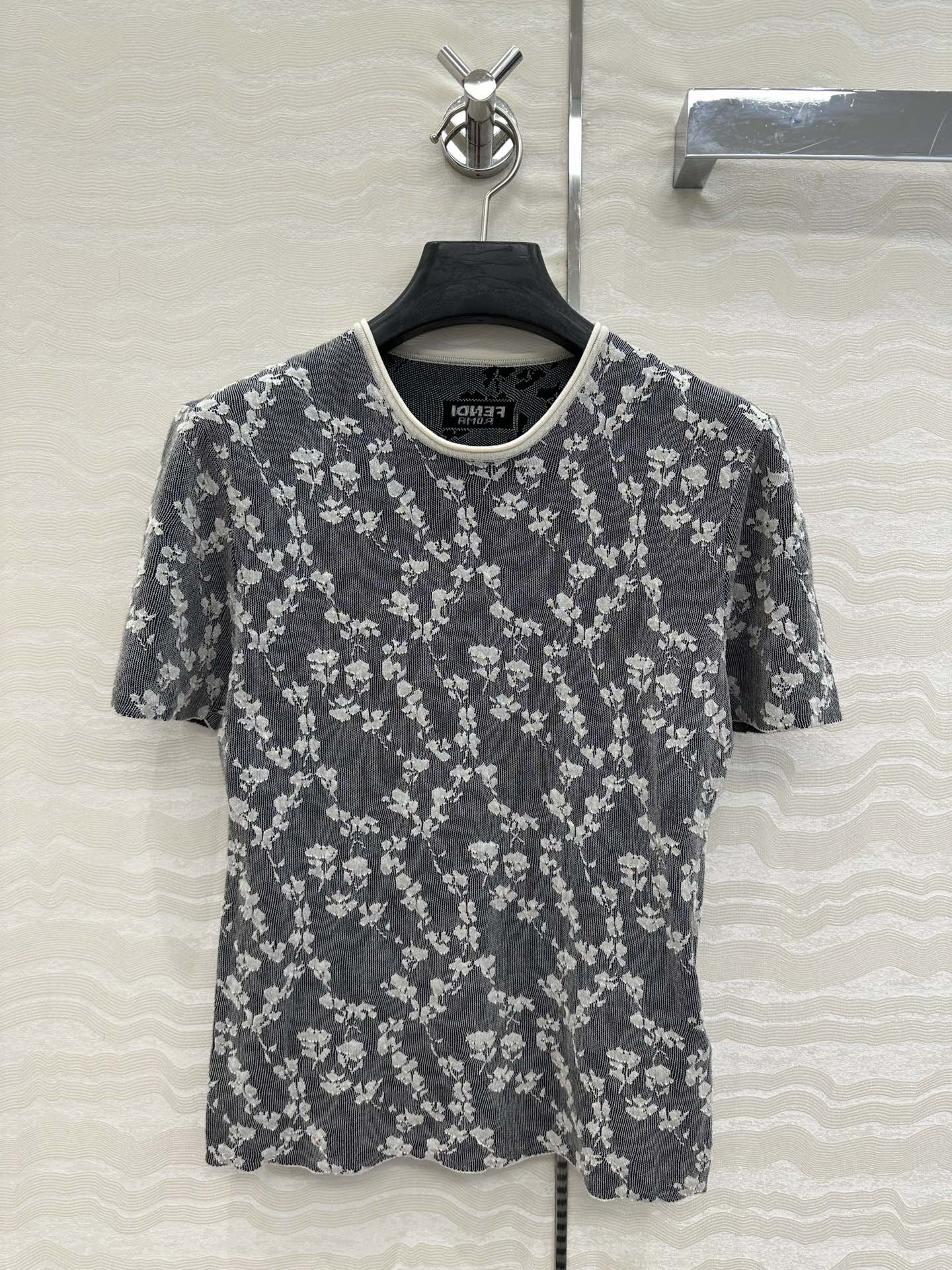 Fendi Knitted Top Dark Gray Cotton Viscose