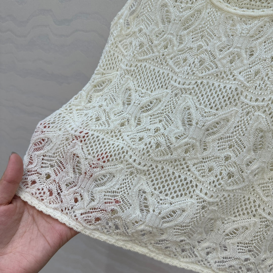 CD Hollow Vest Light Cream Cotton
