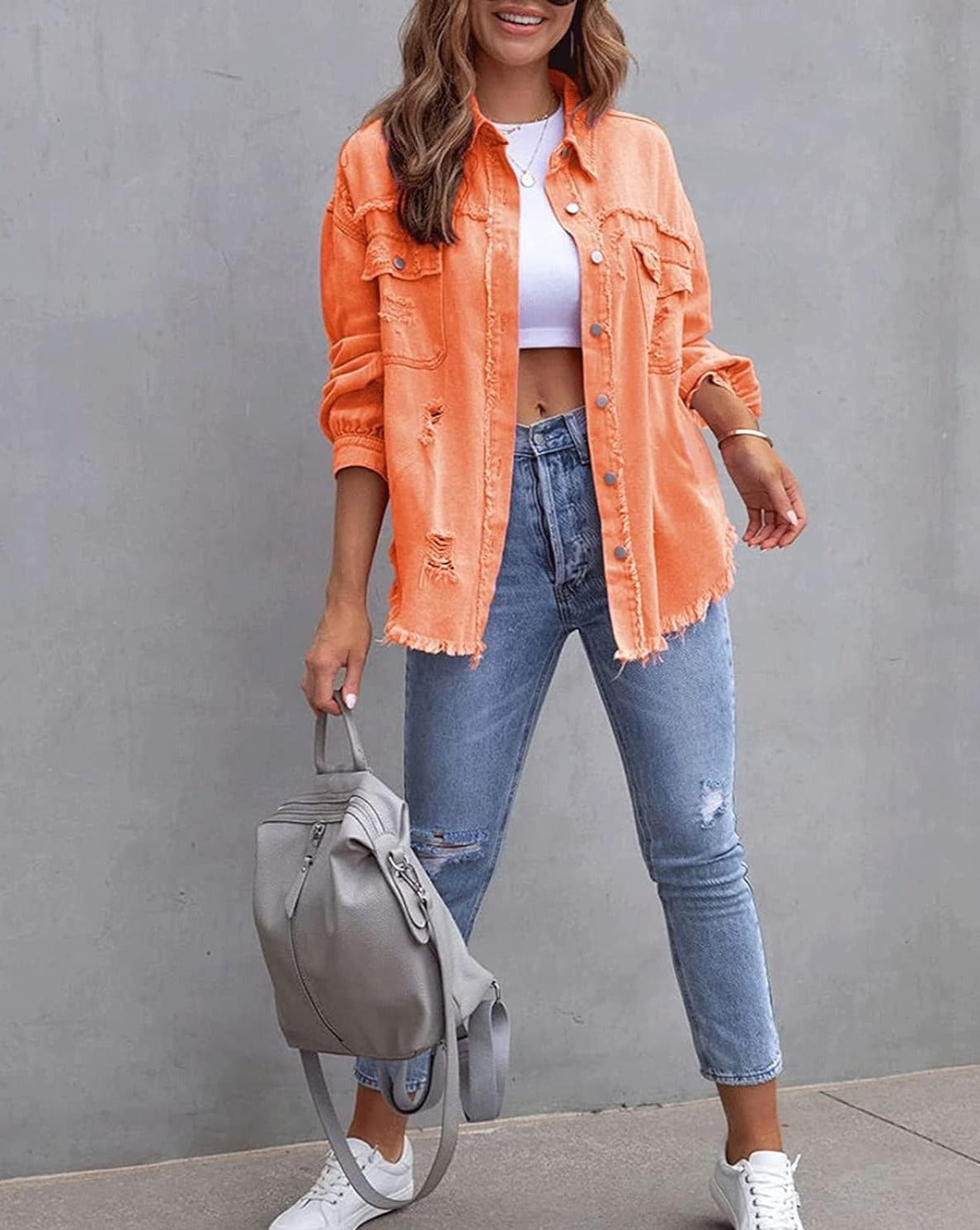 CYA - RIPPED OVERSIZED DENIM JACKET #VEV40038