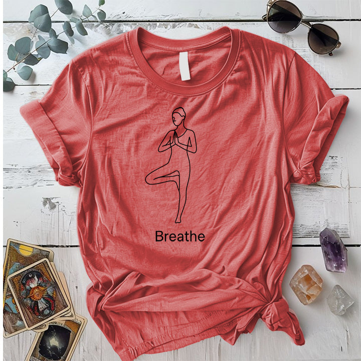 Breathe Yoga Light T-Shirt Mockup coral-silk