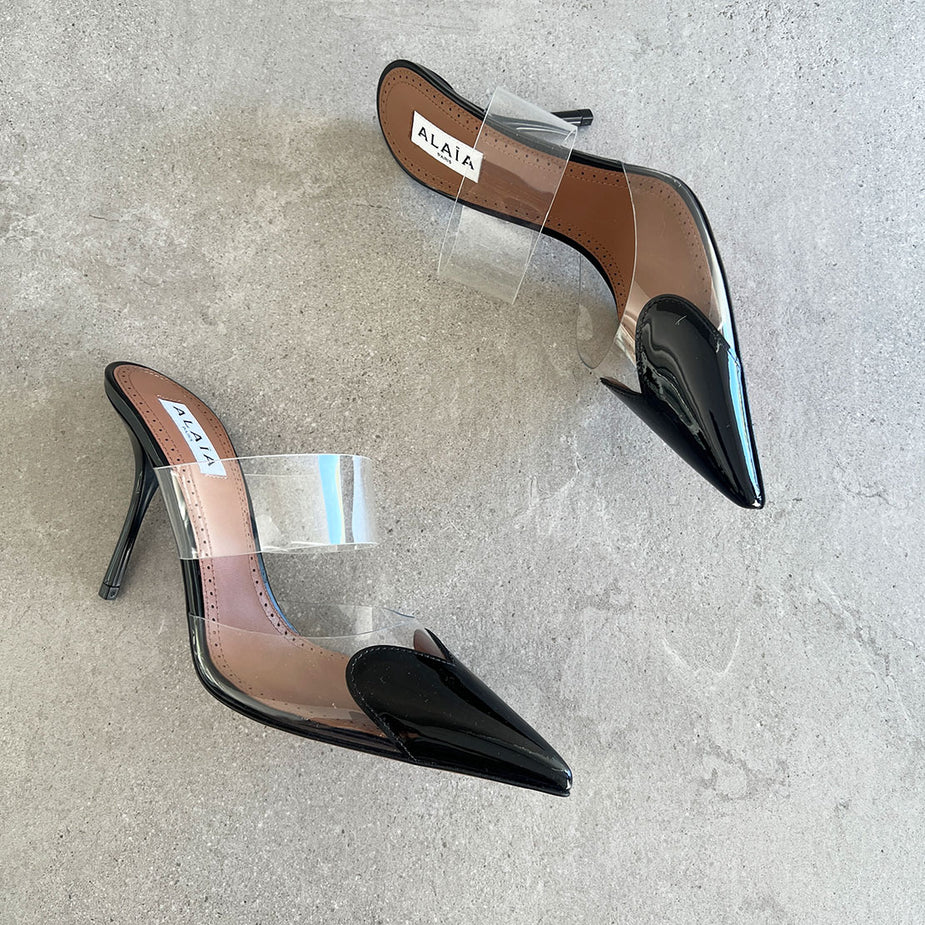 Alaia Pum Mule 10CM Black Patent Leather and PU