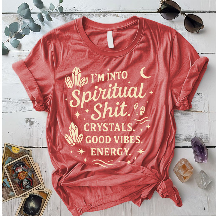 I'm Into Spiritual Shit T-Shirt Mockup Coral Silk