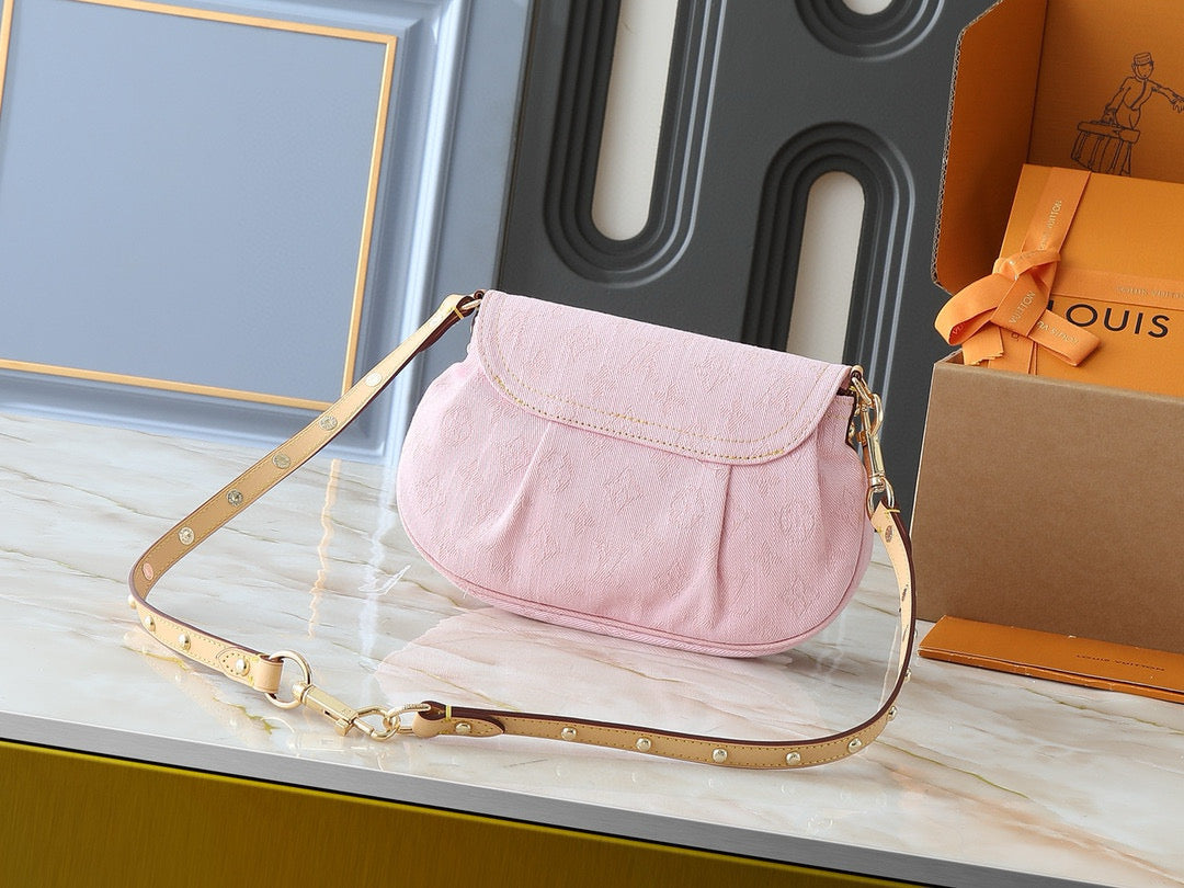 LV Sunset Bag 27cm Pink Monogram Denim Gold Hardware