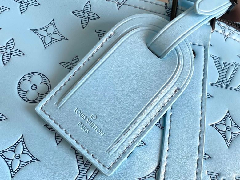 LV  Keepall Bandouliere 50 Travel Bag  Light Blue Monogram Calfskin