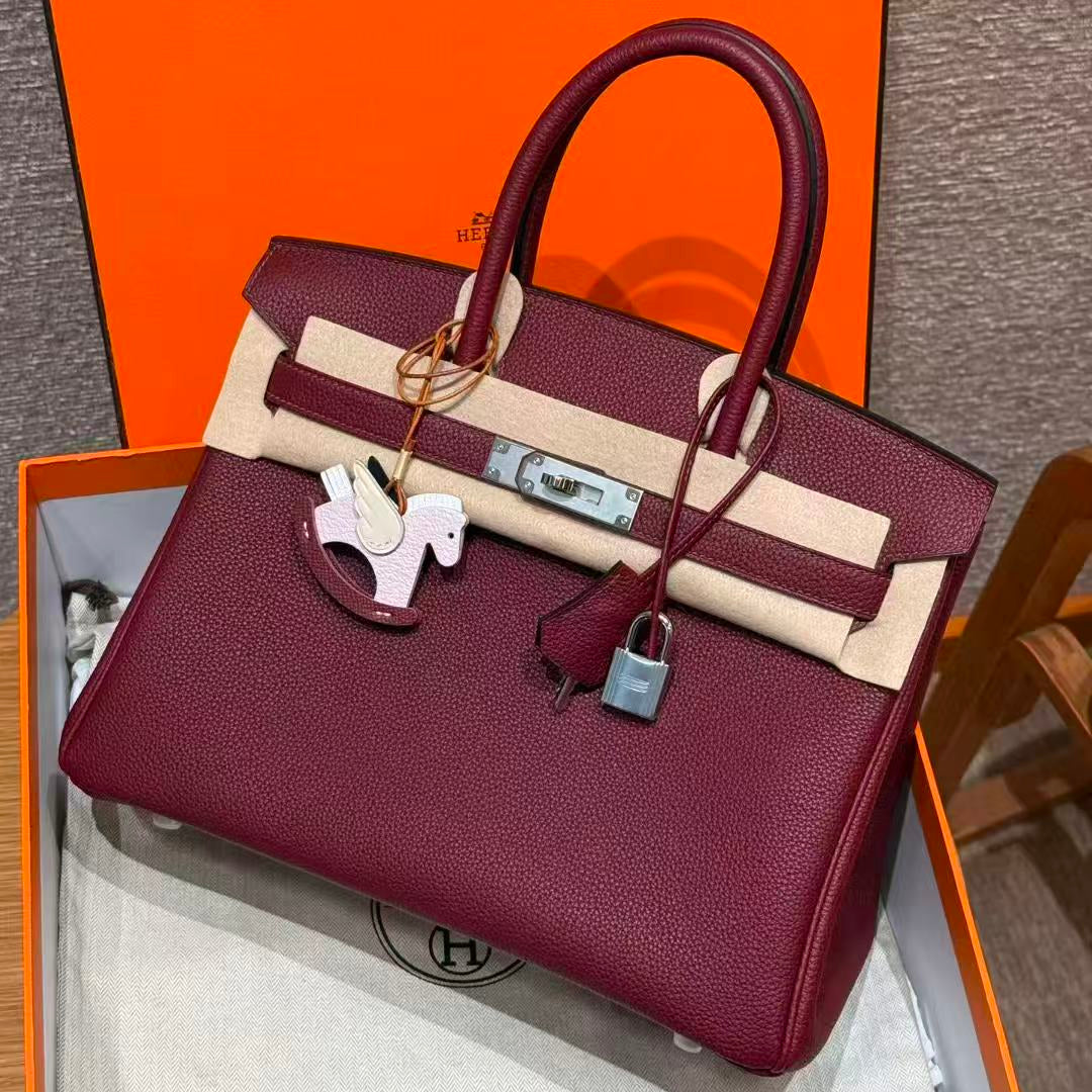 HM BIRKIN 25CM BURGUNDY TOGO LEATHER SILVER  HARDWARE