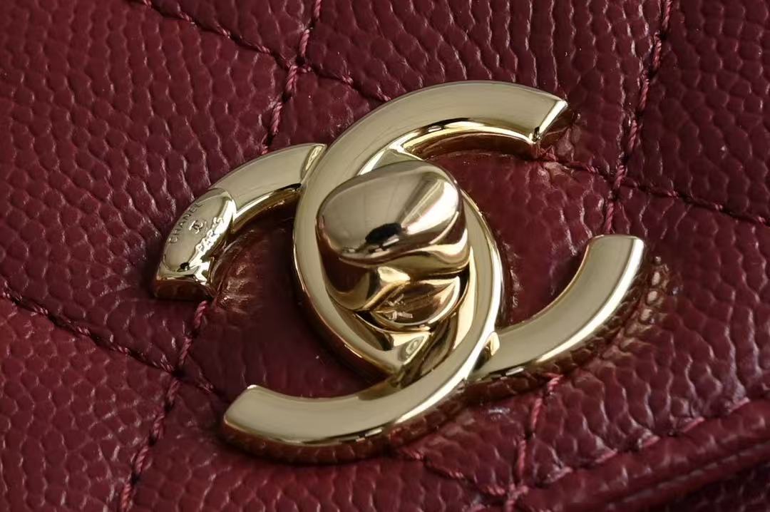 CC Clutch Top Handle 14.5cm Dark Red Grained Calfskin