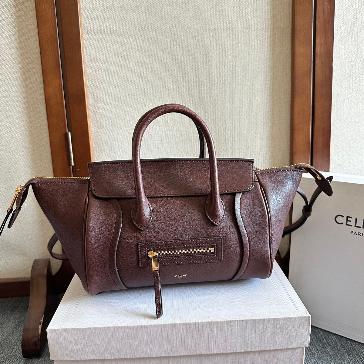 Celine 2025 Luggage Bag Burgundy Leather