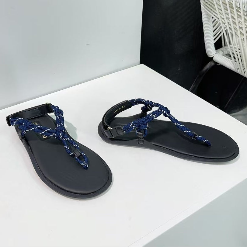 Miumiu 2026 Riviere Cord & Leather Black Blue Sandal