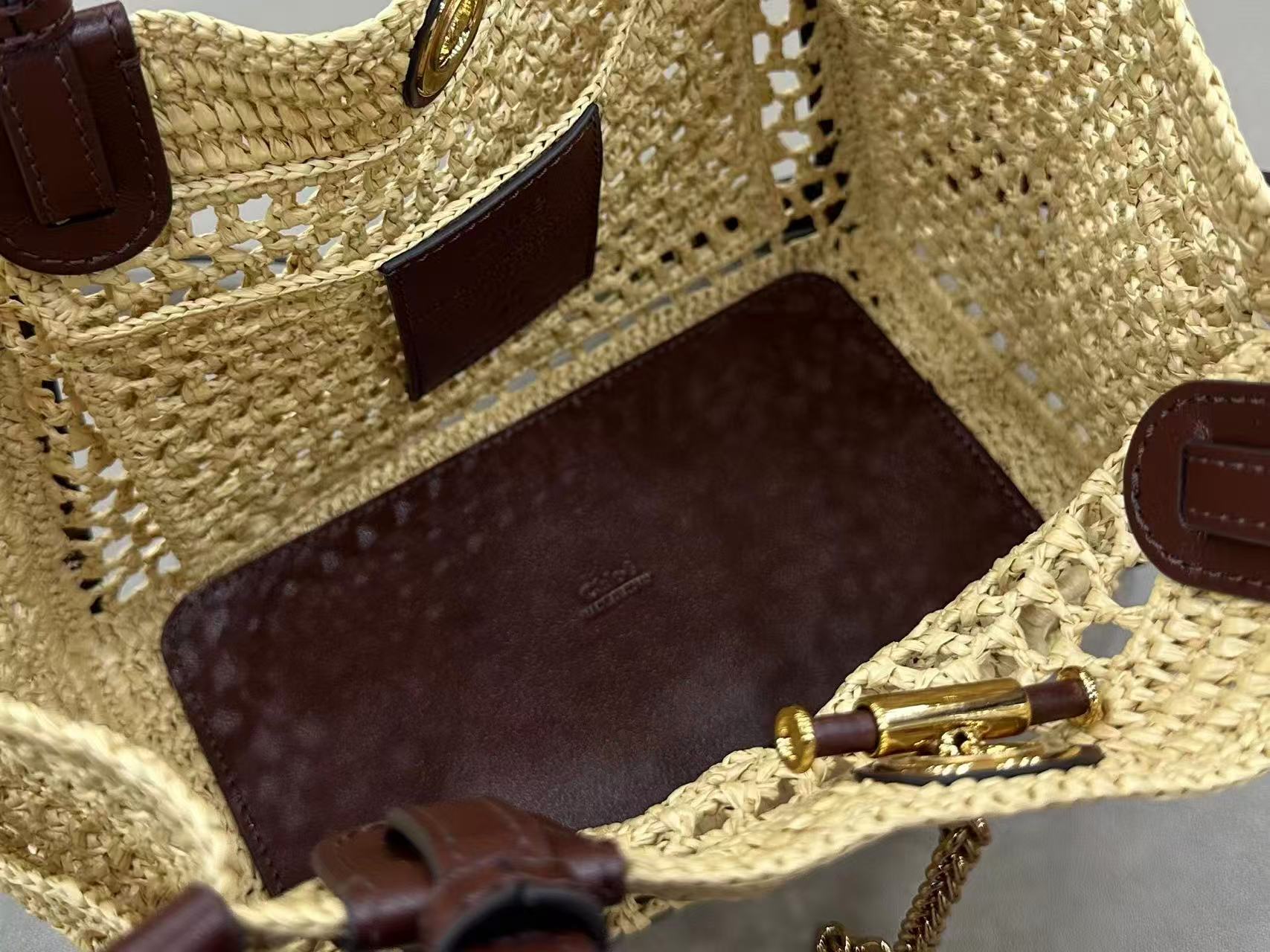 Chloe Iconic Tote Bag Beige mix Brown Raffia Leather